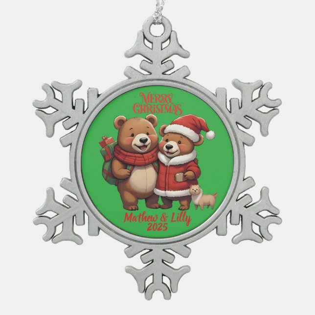 cute bears Christmas Snowflake Framed Ornament (Front)