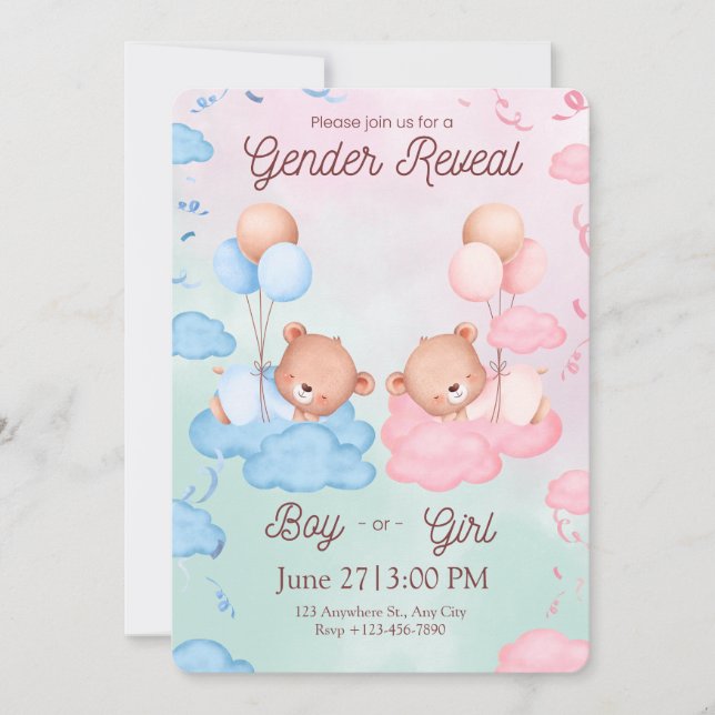 Cute Bears Gender Reveal Invitation (Front)
