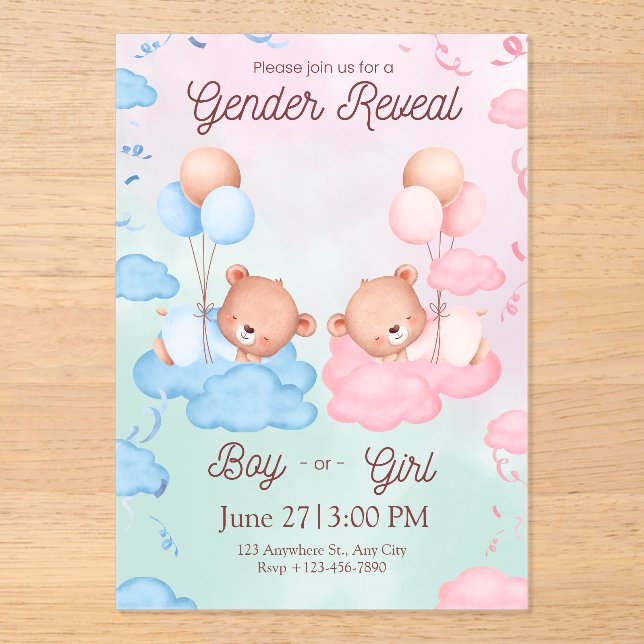 Cute Bears Gender Reveal Invitation (Front)