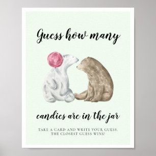 Cute bears Guess how many Baby shower game Poster