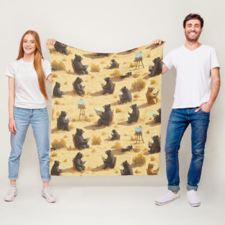 Cute Bears In Art Class Animal Fun Pattern Fleece Blanket