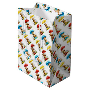 Cute Bears in Galoshes with Umbrellas Whimsical Medium Gift Bag