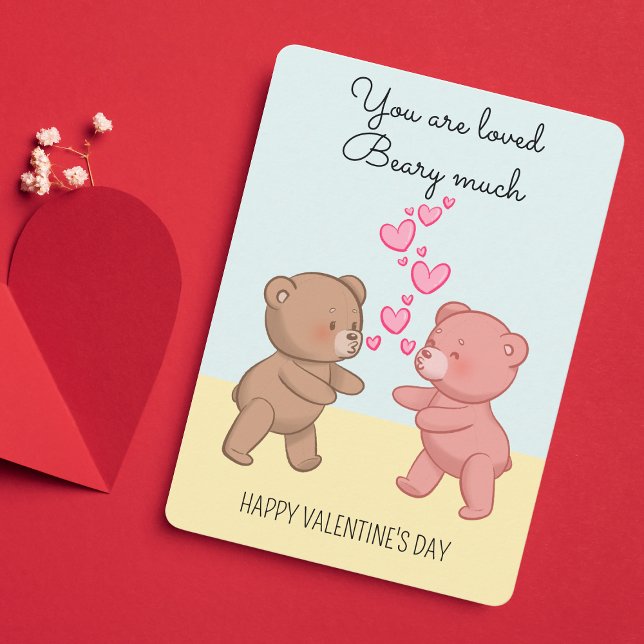Cute Bears in Love are Going to Hug - Custom Holiday Card (Snuggle up to love with this charming sweet bear couples Valentine's card. )