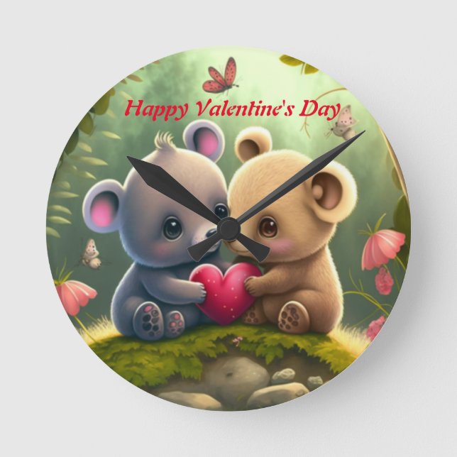 Cute bears in love hug eachother   round clock (Front)