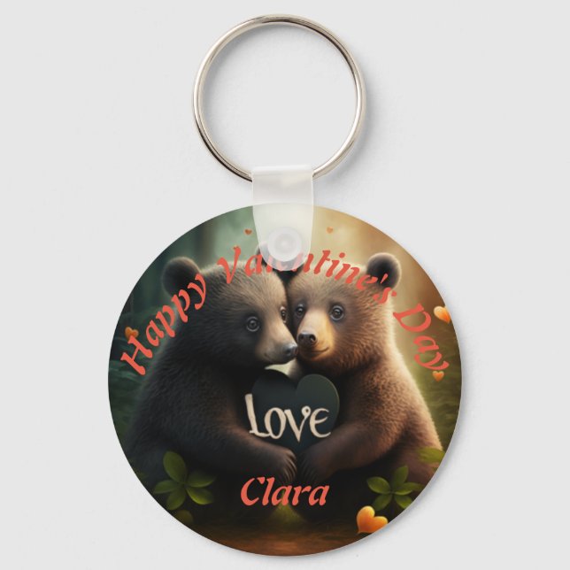Cute bears in love hugging    keychain (Front)