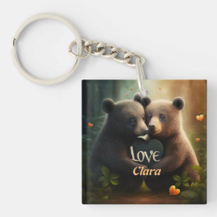 Cute bears in love hugging keychain