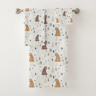 Cute Bears in the Woods Pattern Bath Towel Set