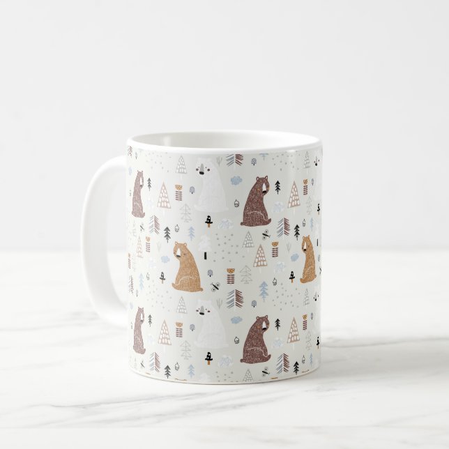 Cute Bears in the Woods Pattern Coffee Mug (Front Left)