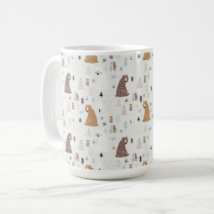 Cute Bears in the Woods Pattern Coffee Mug