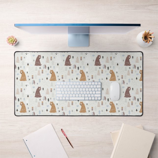 Cute Bears in the Woods Pattern Desk Mat (Office 1)