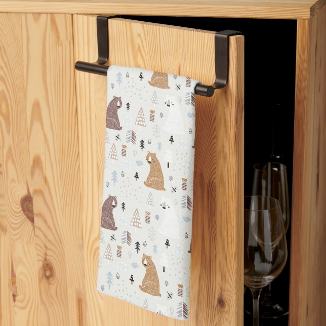 Cute Bears in the Woods Pattern Kitchen Towel (Thirds Fold)