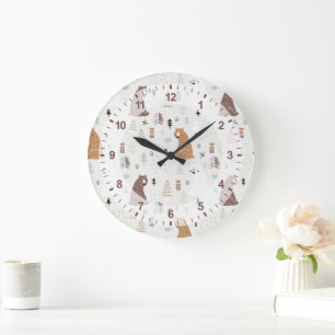 Cute Bears in the Woods Pattern Large Clock