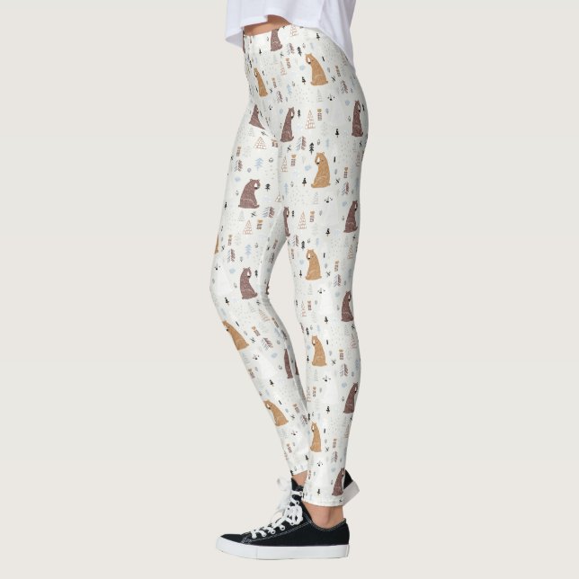 Cute Bears in the Woods Pattern Leggings (Left)