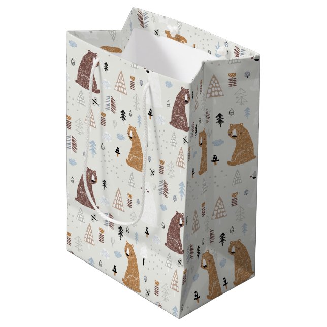 Cute Bears in the Woods Pattern Medium Gift Bag (Front Angled)
