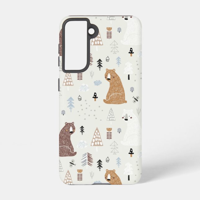 Cute Bears in the Woods Pattern Samsung Galaxy S21 Case (Back)