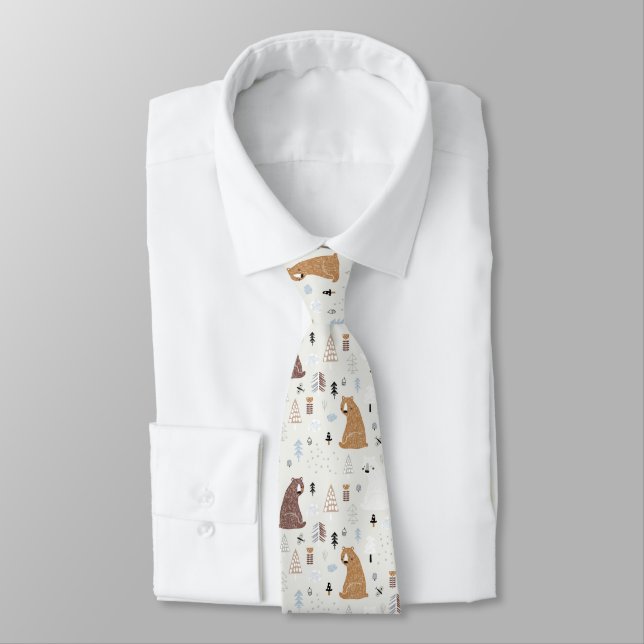 Cute Bears in the Woods Pattern Tie (Tied)