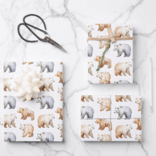 Cute Bears on White Wrapping Paper Sheet