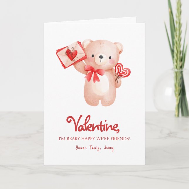Cute Beary Happy Valentine's Day Greeting Card (Front)