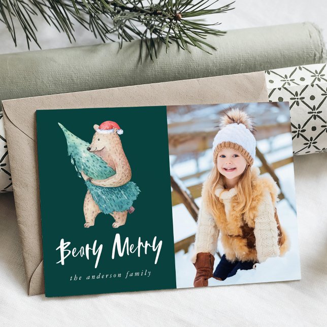 Cute Beary Merry Photo Holiday Card (Creator Uploaded)