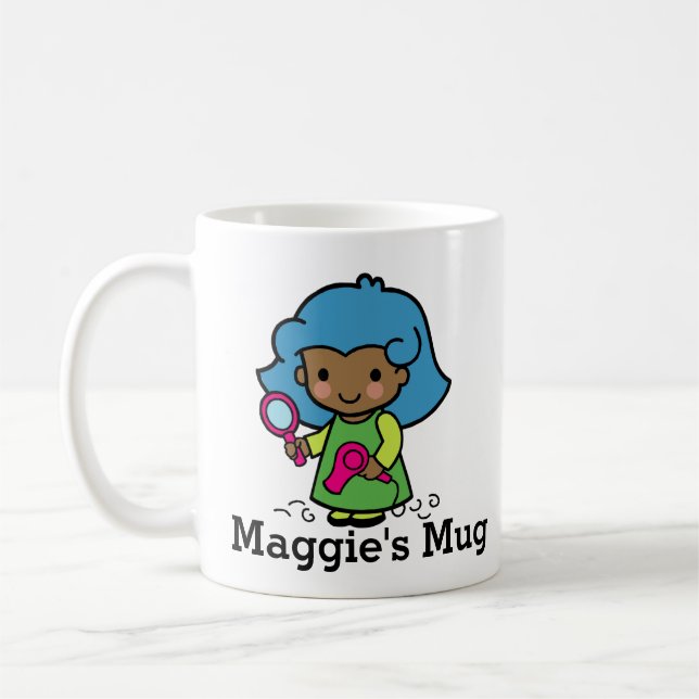 Cute Beautician/Hair Stylist with blow dryer Coffee Mug (Left)
