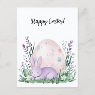 cute beautiful bunny with flowers and for Easter Postcard
