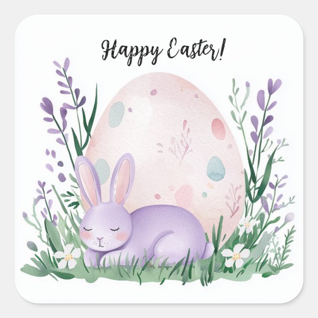 cute beautiful bunny with flowers and for Easter Square Sticker (Front)