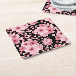 Cute Beautiful Cherry Blossom Square Paper Coaster