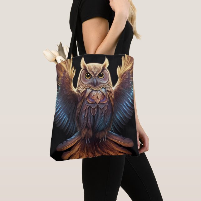 Cute Beautiful Colorful Owl Tote Bag (Close Up)