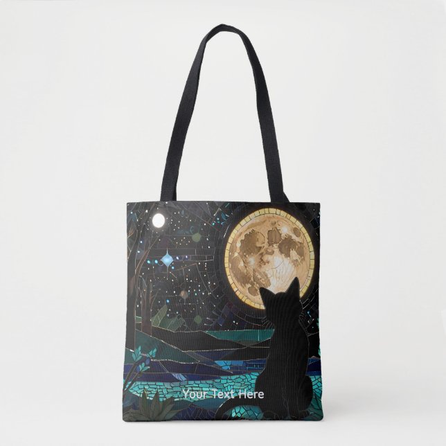 Cute Beautiful Colourful Mosaic Black Cat Tote Bag (Front)