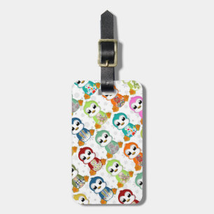 Cute beautiful colourful penguins flowers luggage tag