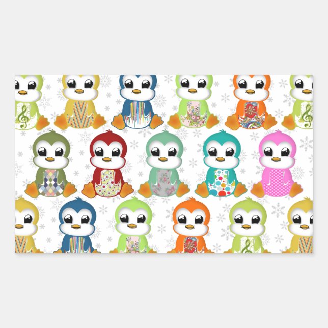 Cute beautiful colourful penguins flowers sticker (Front)