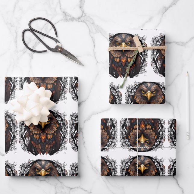 Cute Beautiful Eagle Blue & Yellow  Wrapping Paper Sheet (Front)