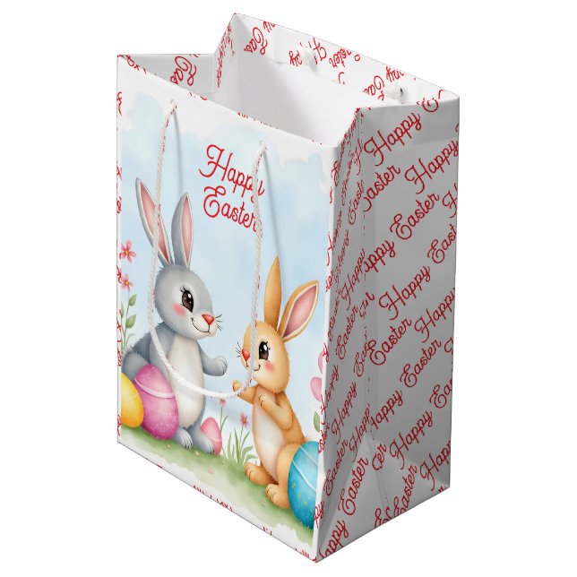 Cute Beautiful Easter Bunnies Modern Collection Medium Gift Bag (Front Angled)