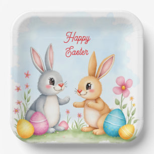 Cute Beautiful Easter Bunnies Modern Collection Paper Plate