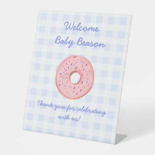 Cute Beautiful Gingham Doughnut Baby Sprinkle Deco Pedestal Sign