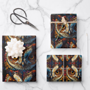 Cute Beautiful Owl Blue & Yellow Wrapping Paper Sheet