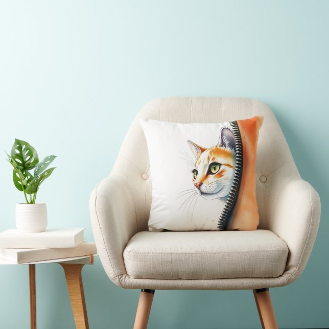 Cute Beautiful Trendy Watercolor Cat Collection Throw Pillow (Chair)