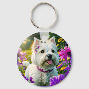Cute Beautiful Wester Terrier Puppy Dog Two Keychain