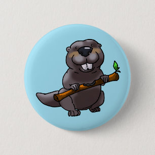 cute beaver cartoon 2 inch round button