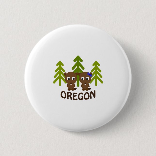 Cute Beaver Couple Oregon 2 Inch Round Button (Front)