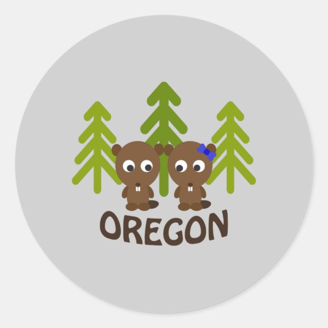 Cute Beaver Couple Oregon Classic Round Sticker (Front)