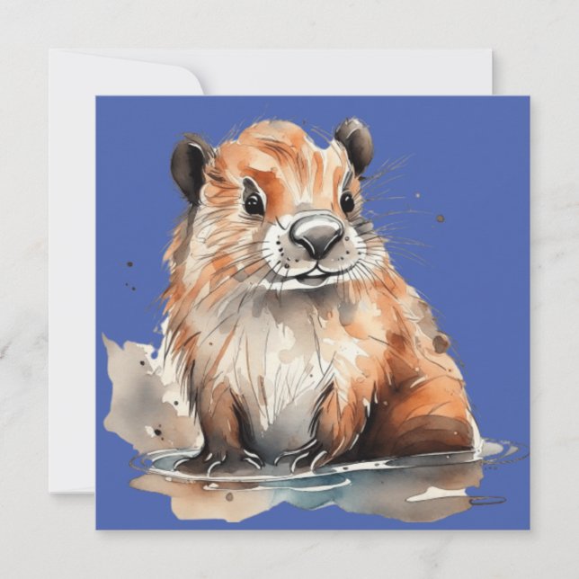 Cute beaver Flat Card (Front)