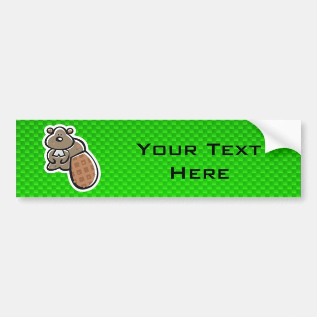 Cute Beaver; Green Bumper Sticker (Front)