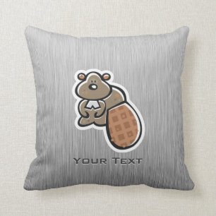 Cute Beaver; Metal-look Throw Pillow