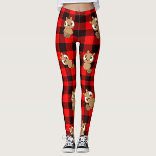 Cute Beaver on Flannel Leggings