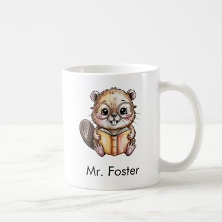 Cute Beaver Reading a Book Custom Coffee Mug
