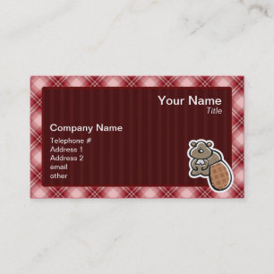 Cute Beaver; Red Plaid Business Card