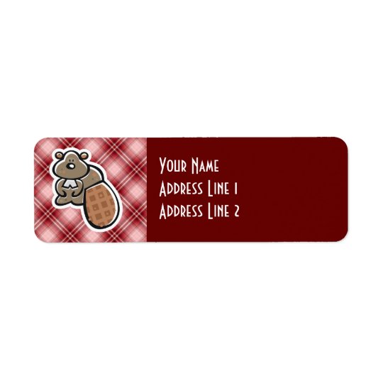 Cute Beaver; Red Plaid Return Address Label