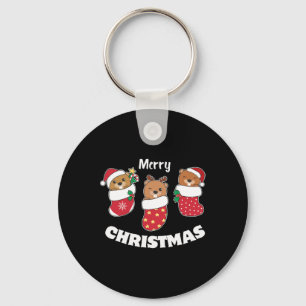 Cute Beavers In Christmas Stockings For Christmas Keychain