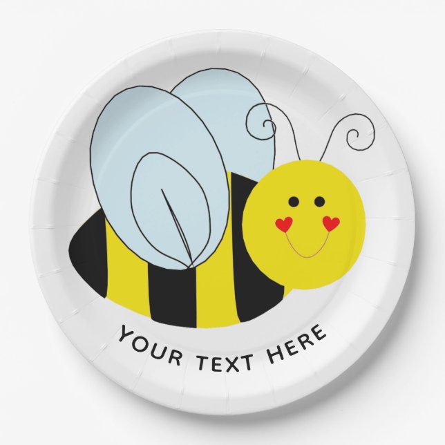 Cute Bee Add Text Paper Plate (Front)